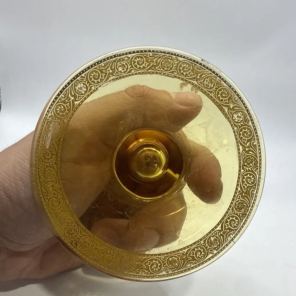 Vintage Amber Glass Candle Holder Ornate Floral Scroll Taper Chamberstick *